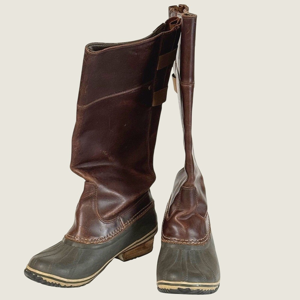 Sorel Slimpack NL2321 Tall Waterproof Duck Boots Brown Leather Riding Womens 8.5 - Picture 3 of 11